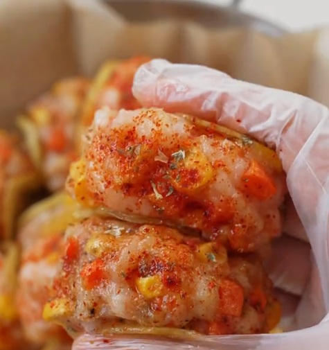 The gentle embrace of potatoes hides the deliciousness of shrimp
